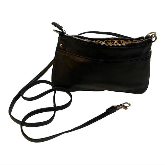 Steve Madden Crossbody Mini Wristlet Bag Silver Gold Black Faux Leather - Picture 4 of 8